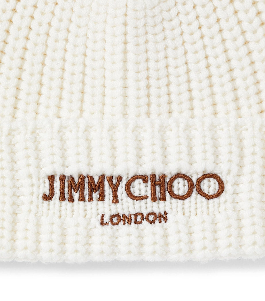 Jimmy Choo White Yuki Virgin Wool Beanie