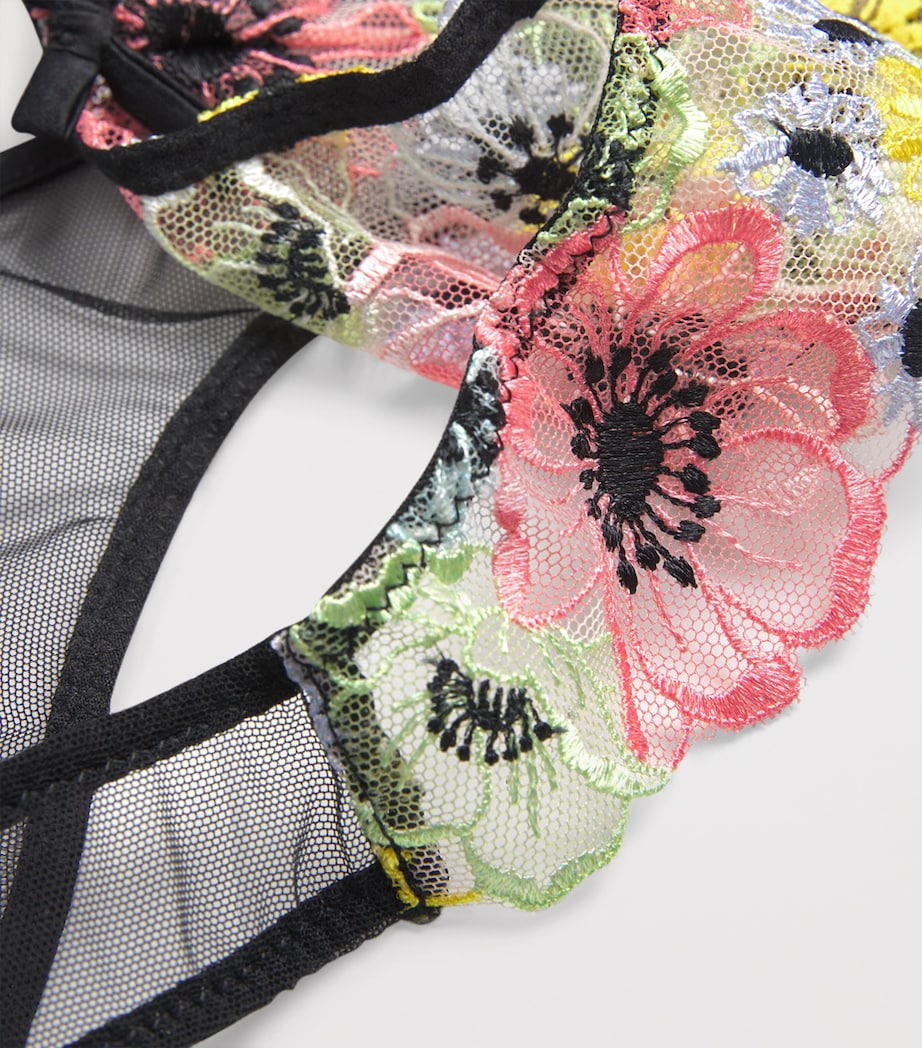 Fleur Du Mal Multi Embroidered Azalea Suspender Belt