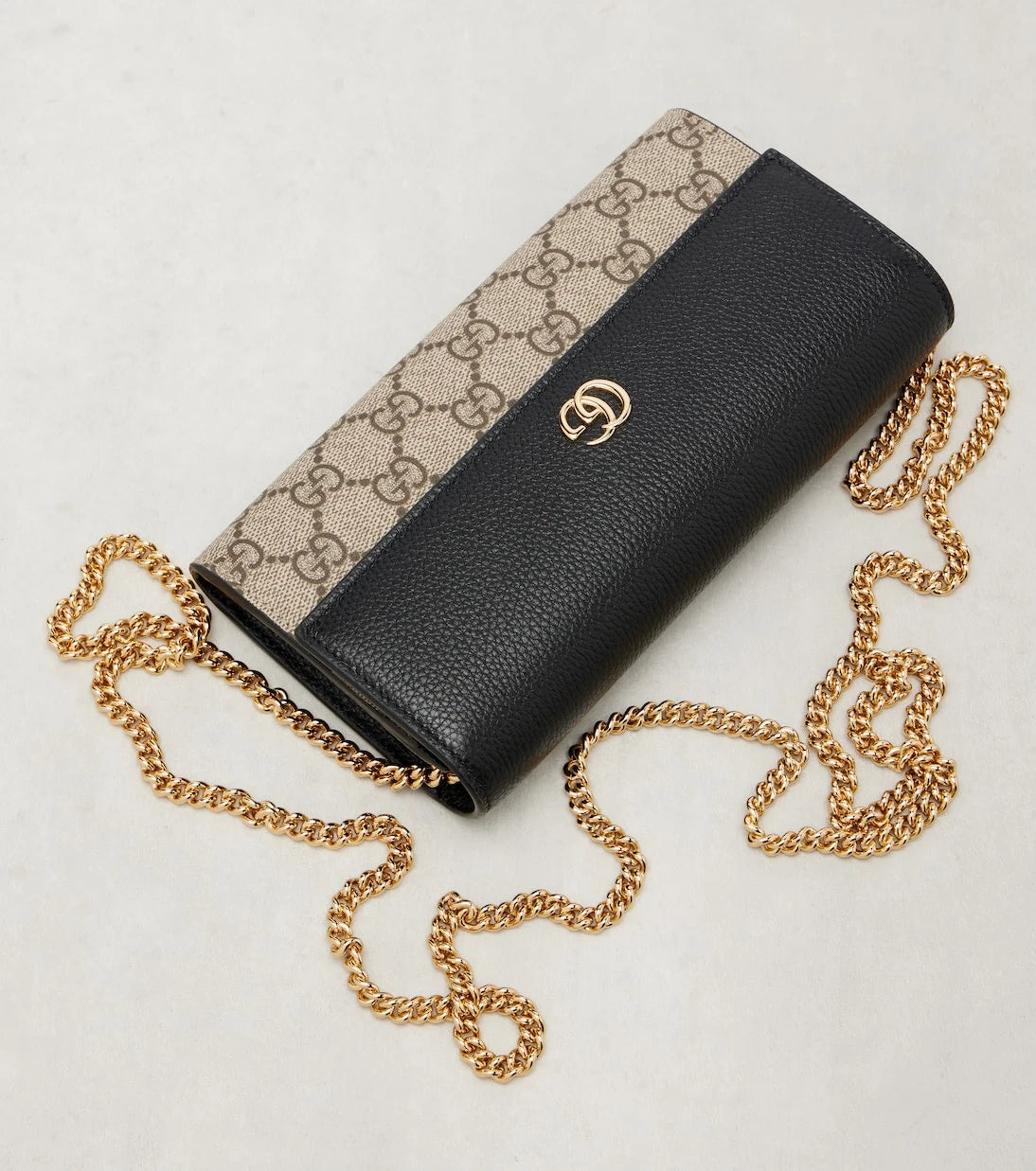 Gucci - GG Marmont leather-trimmed wallet on chain