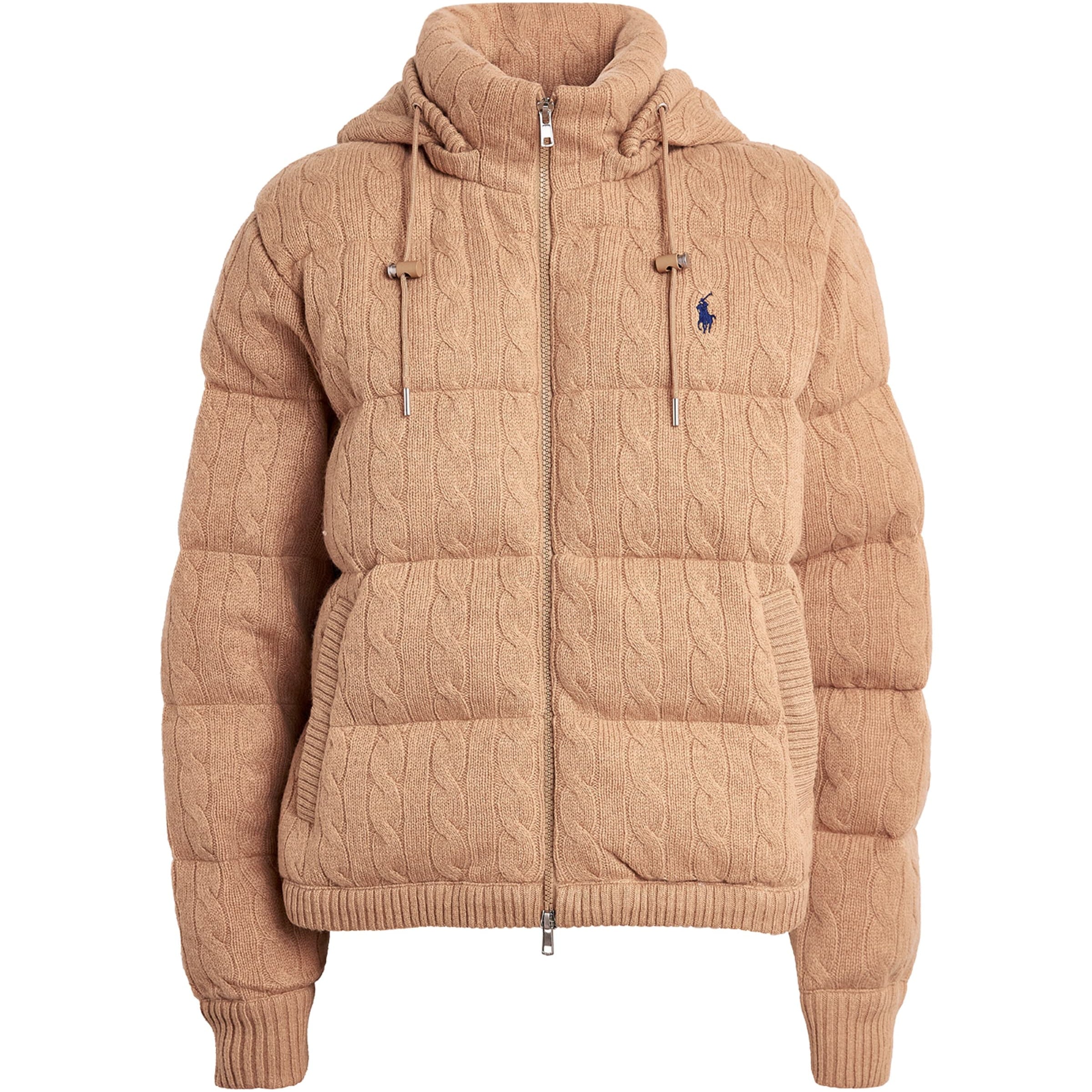 Polo Ralph Lauren Navy Wool-Cashmere Cable-Knit Puffer Jacket