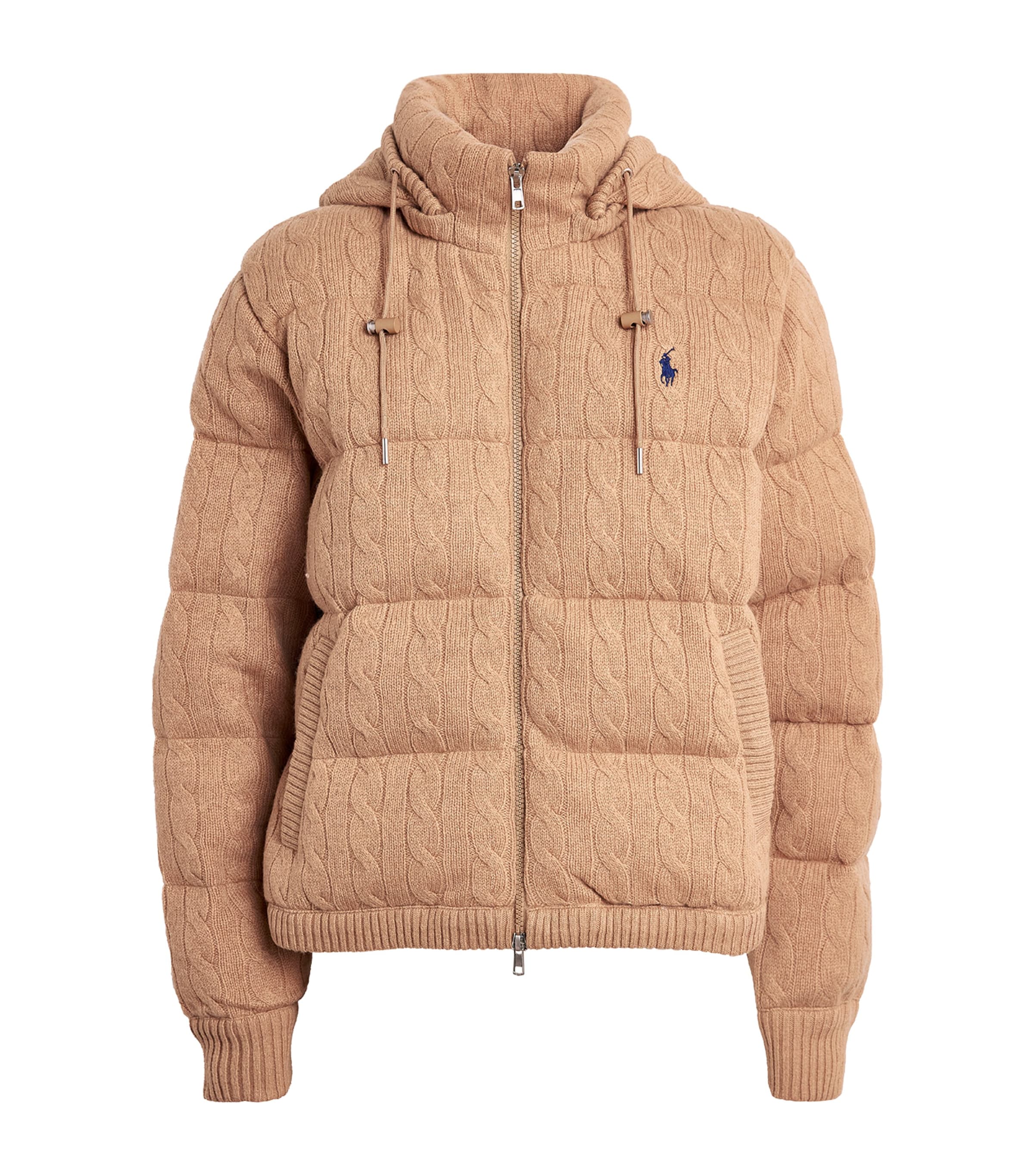 Polo Ralph Lauren Navy Wool-Cashmere Cable-Knit Puffer Jacket
