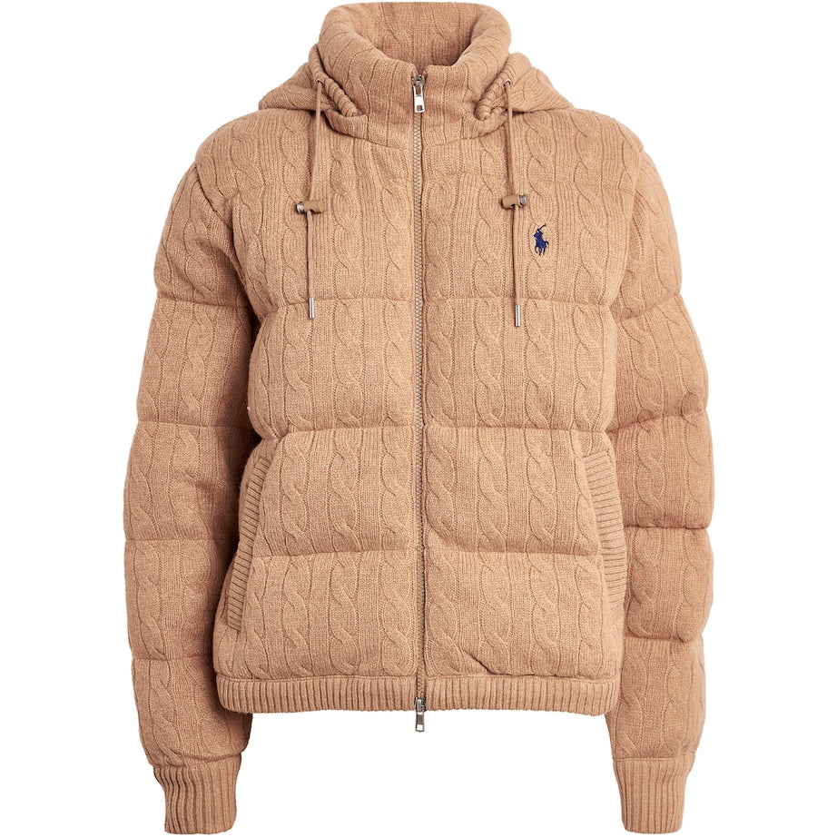 Polo Ralph Lauren Navy Wool-Cashmere Cable-Knit Puffer Jacket