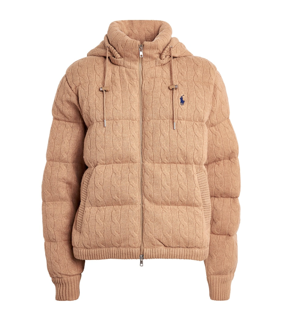 Polo Ralph Lauren Navy Wool-Cashmere Cable-Knit Puffer Jacket