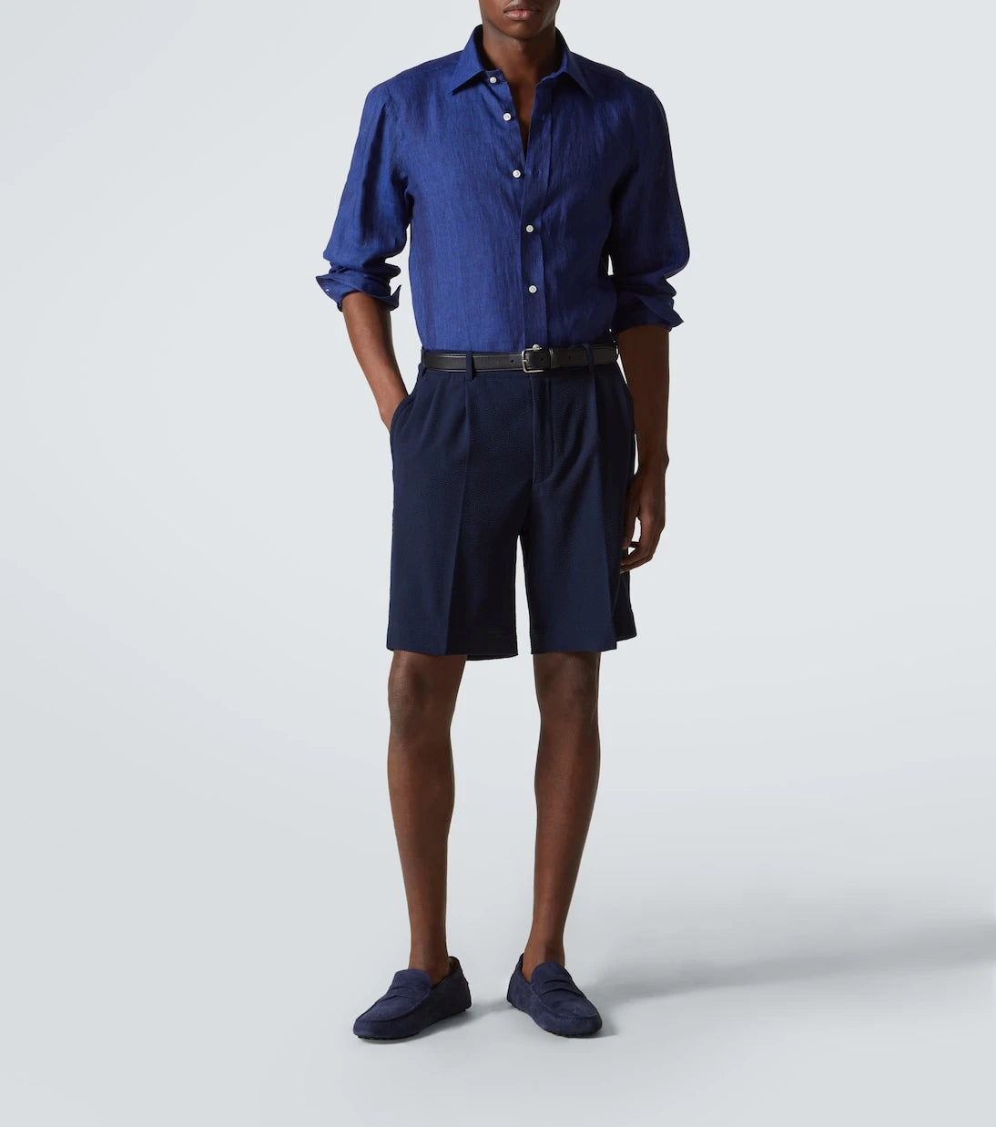 Rubinacci - Pleated wool seersucker shorts