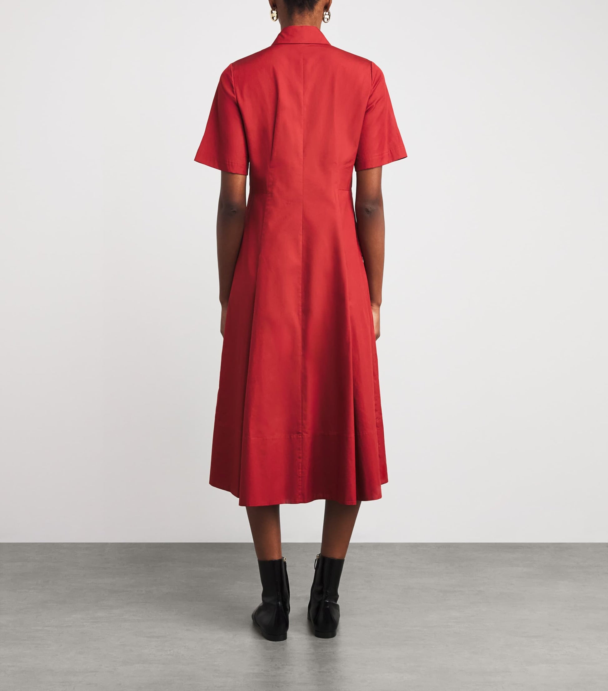 Red Cotton Shirt Midi Dress