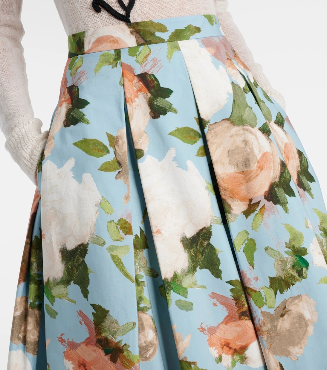 Erdem - Floral pleated cotton midi skirt