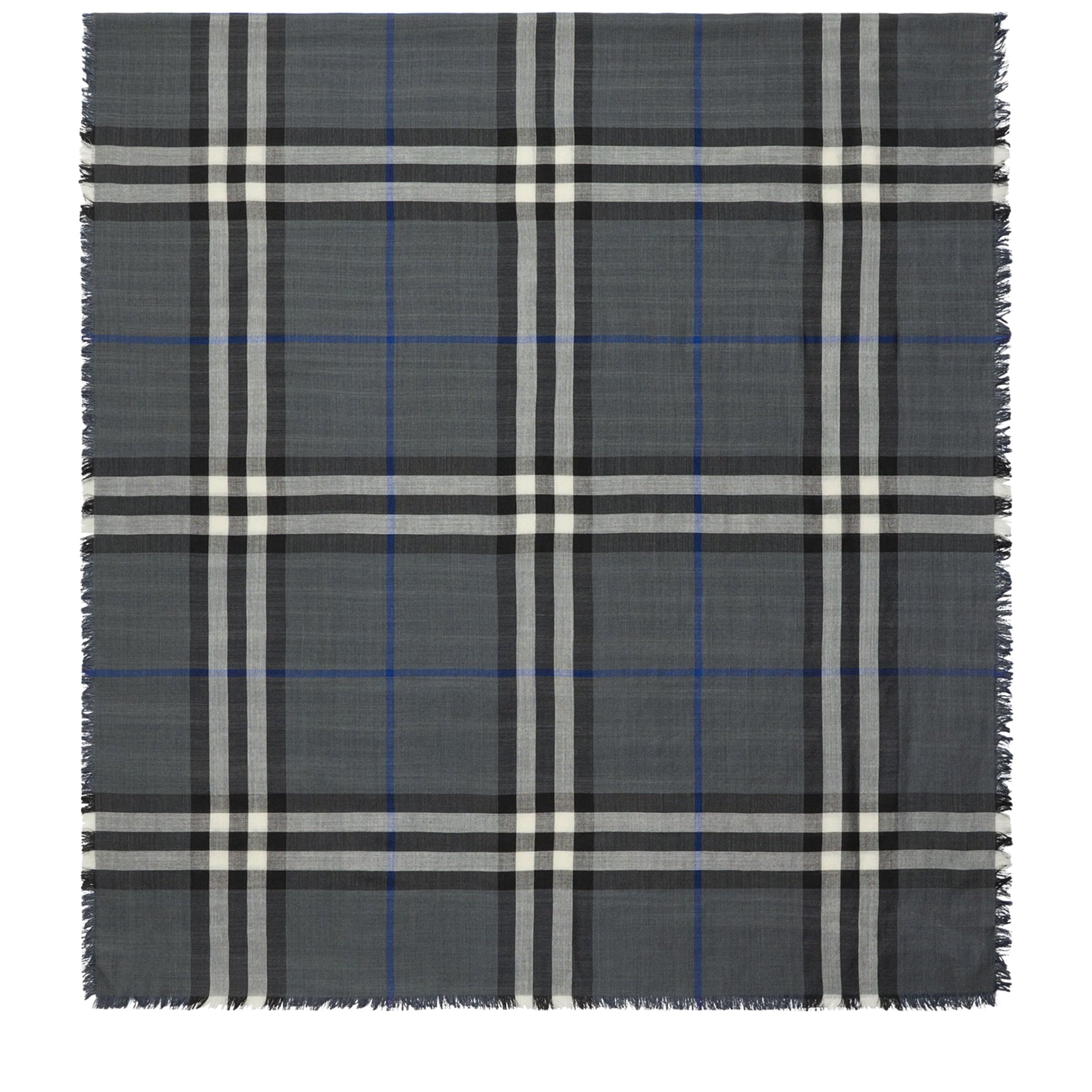 Grey Wool-Silk Reversible Check Scarf