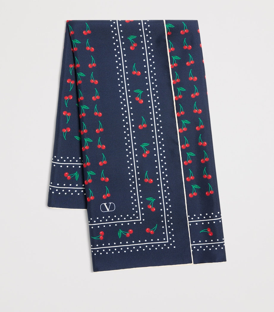 Valentino Garavani Blue Silk Cherryfic Print Scarf