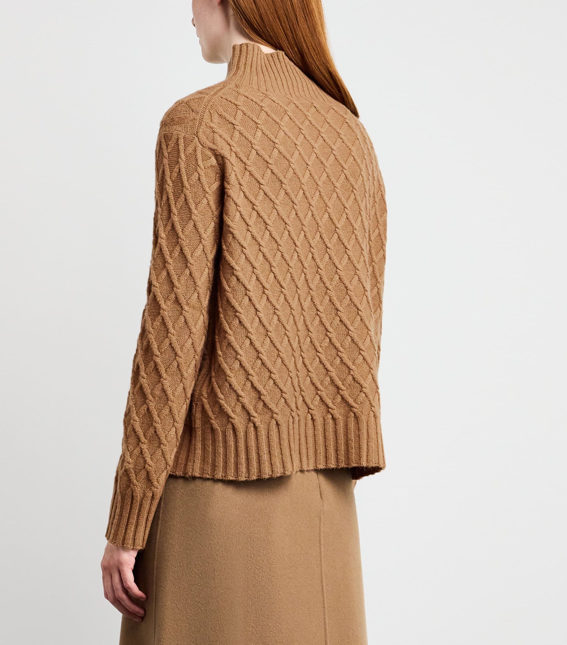 Beige Camel Hair Jacquard Rollneck Sweater