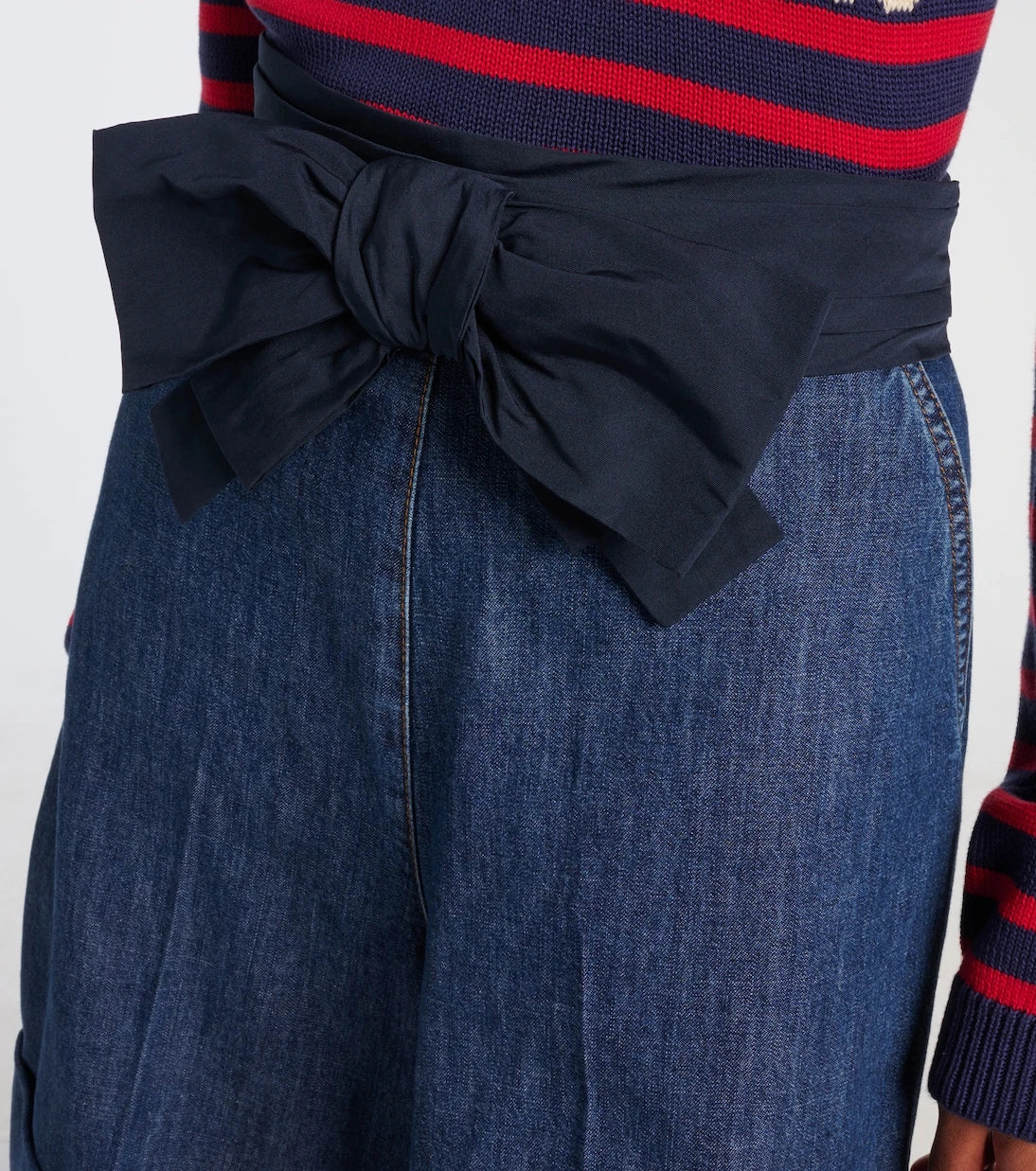 Valentino - Bow-detail chambray Bermuda shorts
