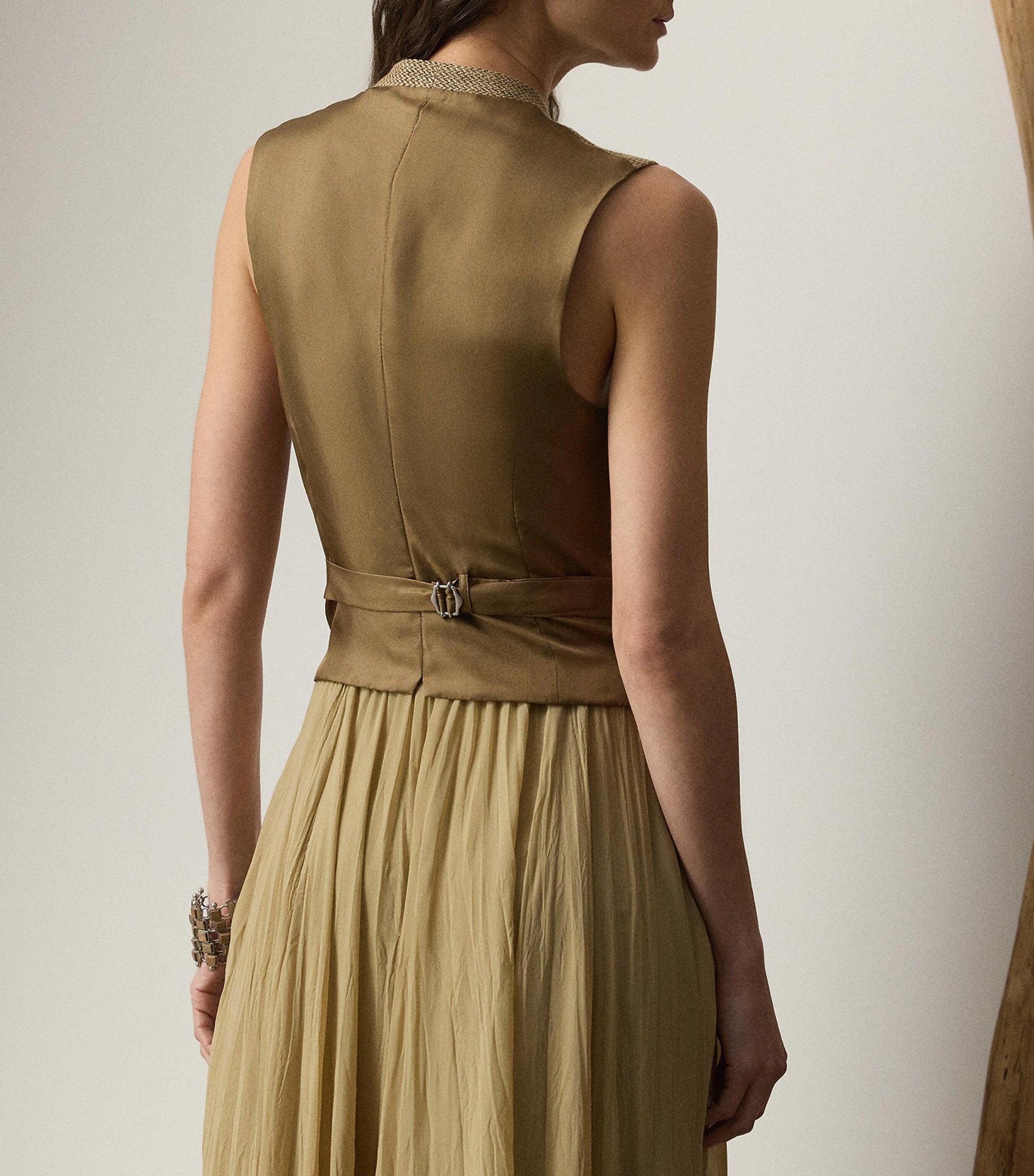 Ralph Lauren Collection Beige Linen Holland Barleycorn Tweed Waistcoat