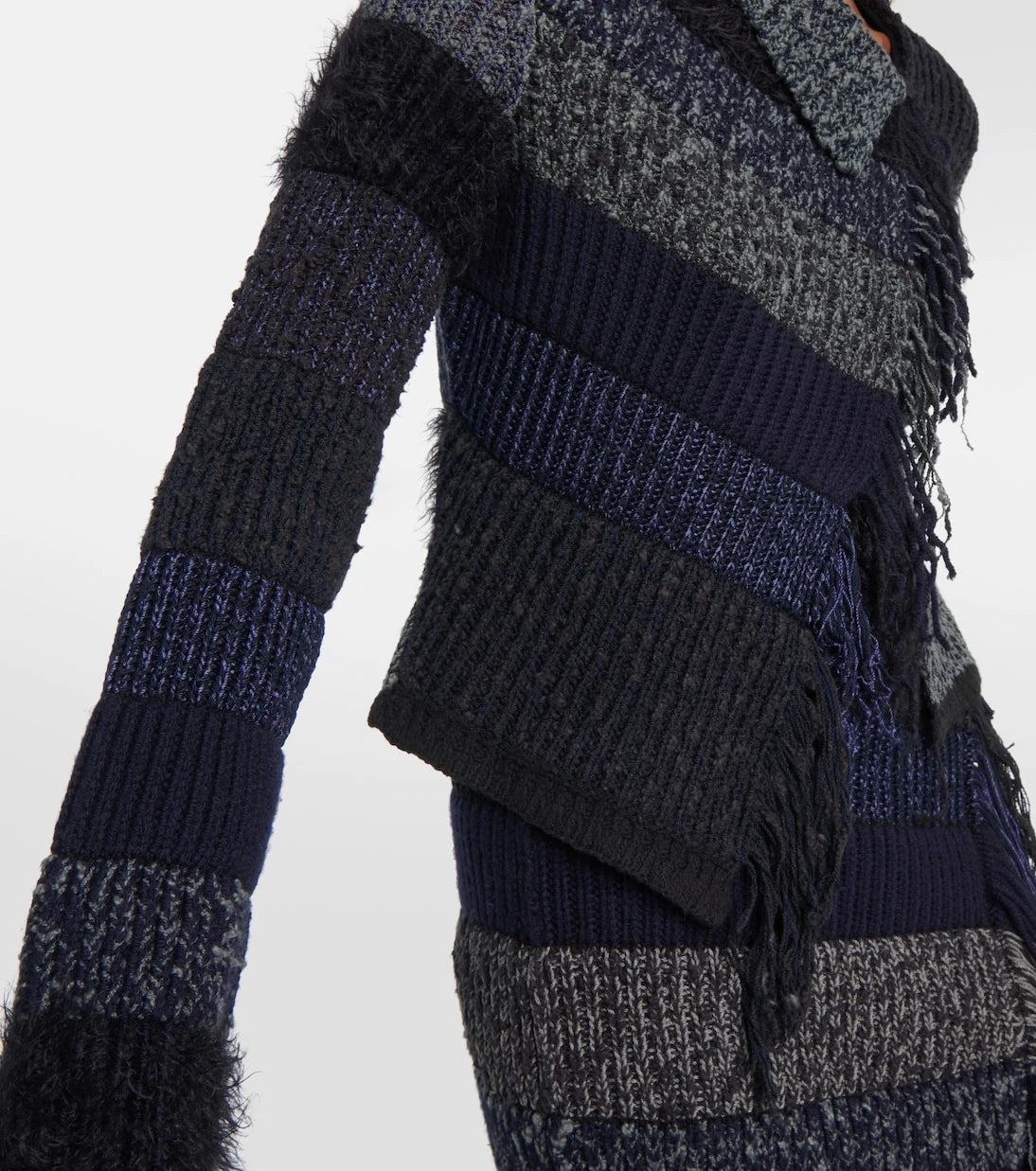 Acne Studios - سترة قطنية مخلوطة ومزينة بشراشيب