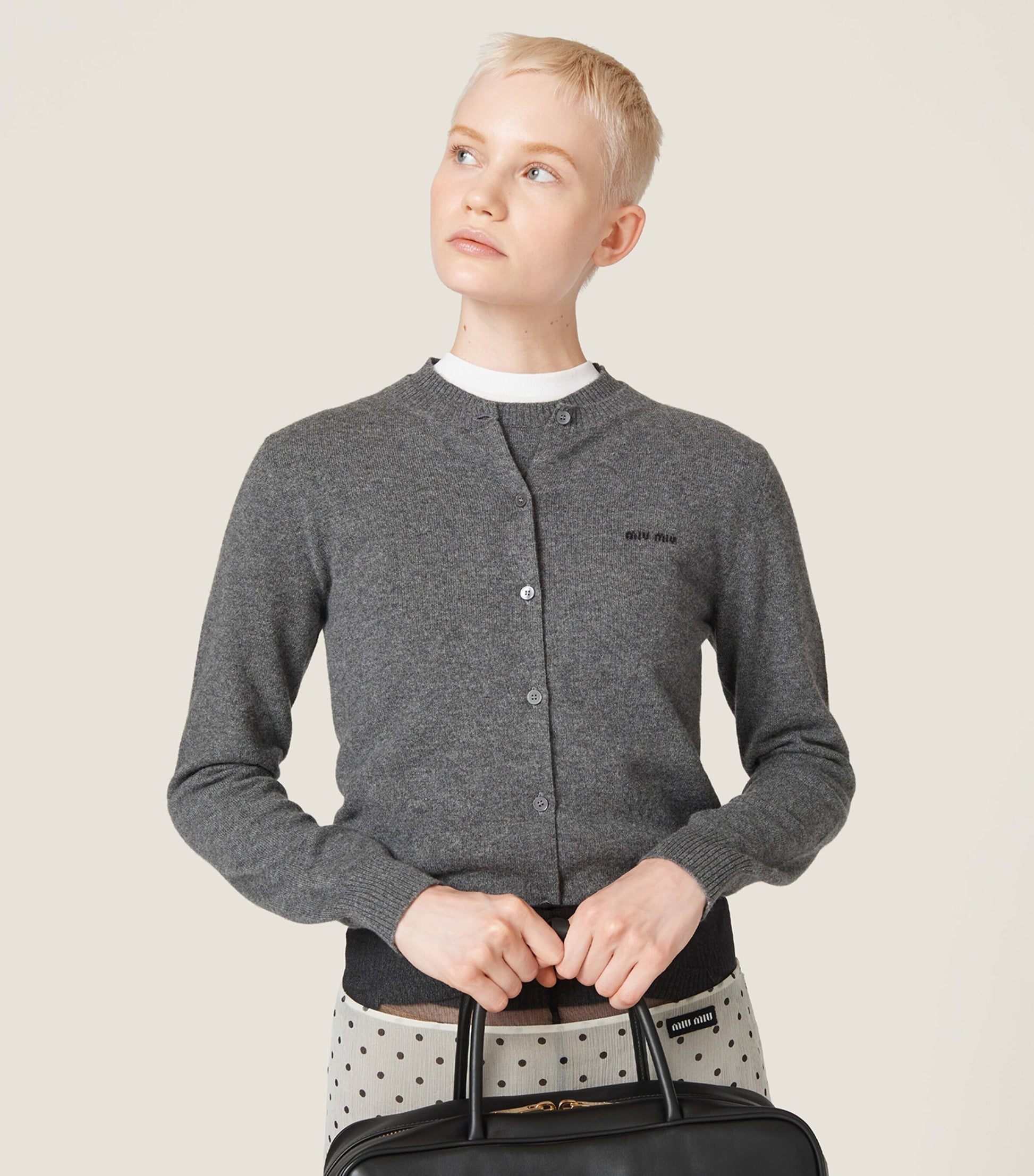 Grey Cashmere Logo Cardigan