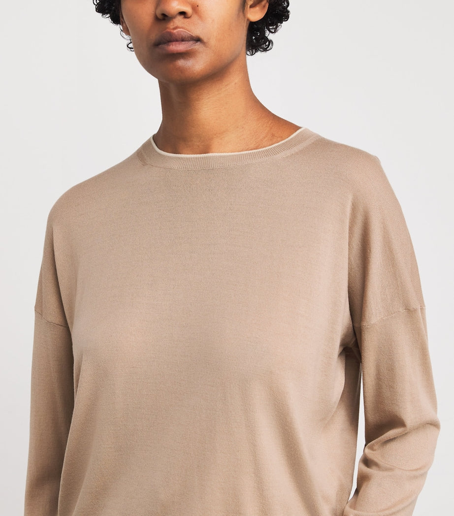 Eleventy Beige Wool Crew-Neck Long-Sleeve Top