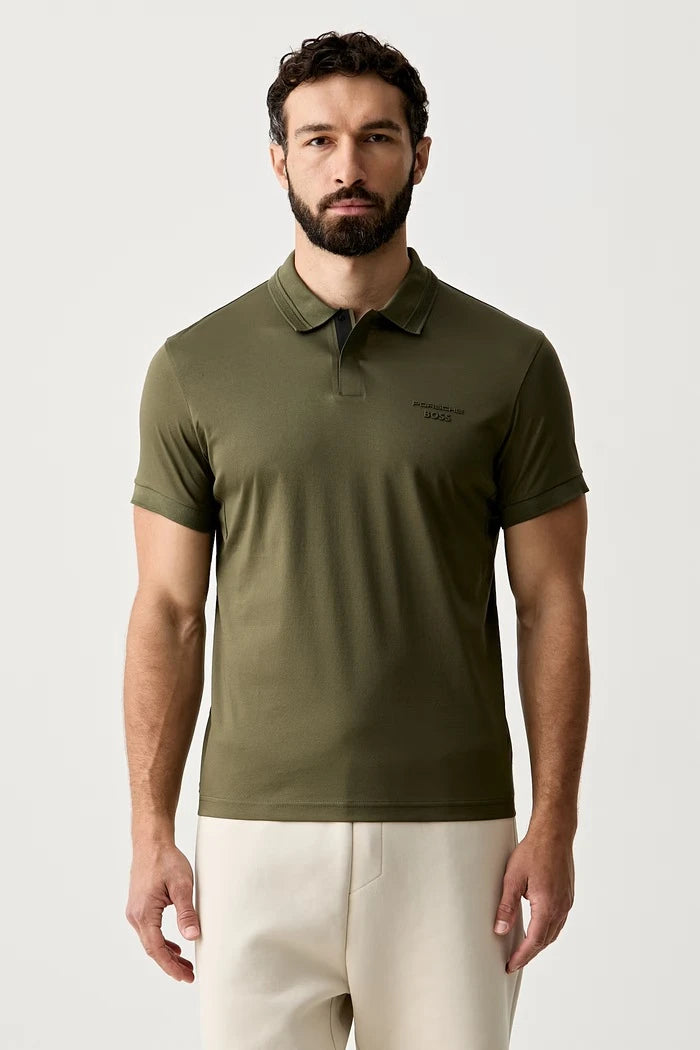 BOSS Green erkek pamuklu yakalı tişört BOSS X PORSCHE
