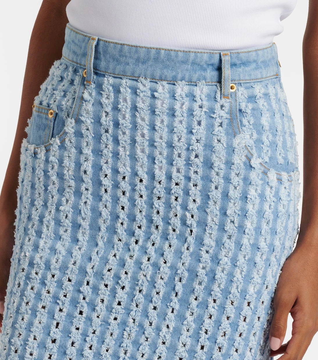 Nina Ricci - Çizgili denim kalem etek