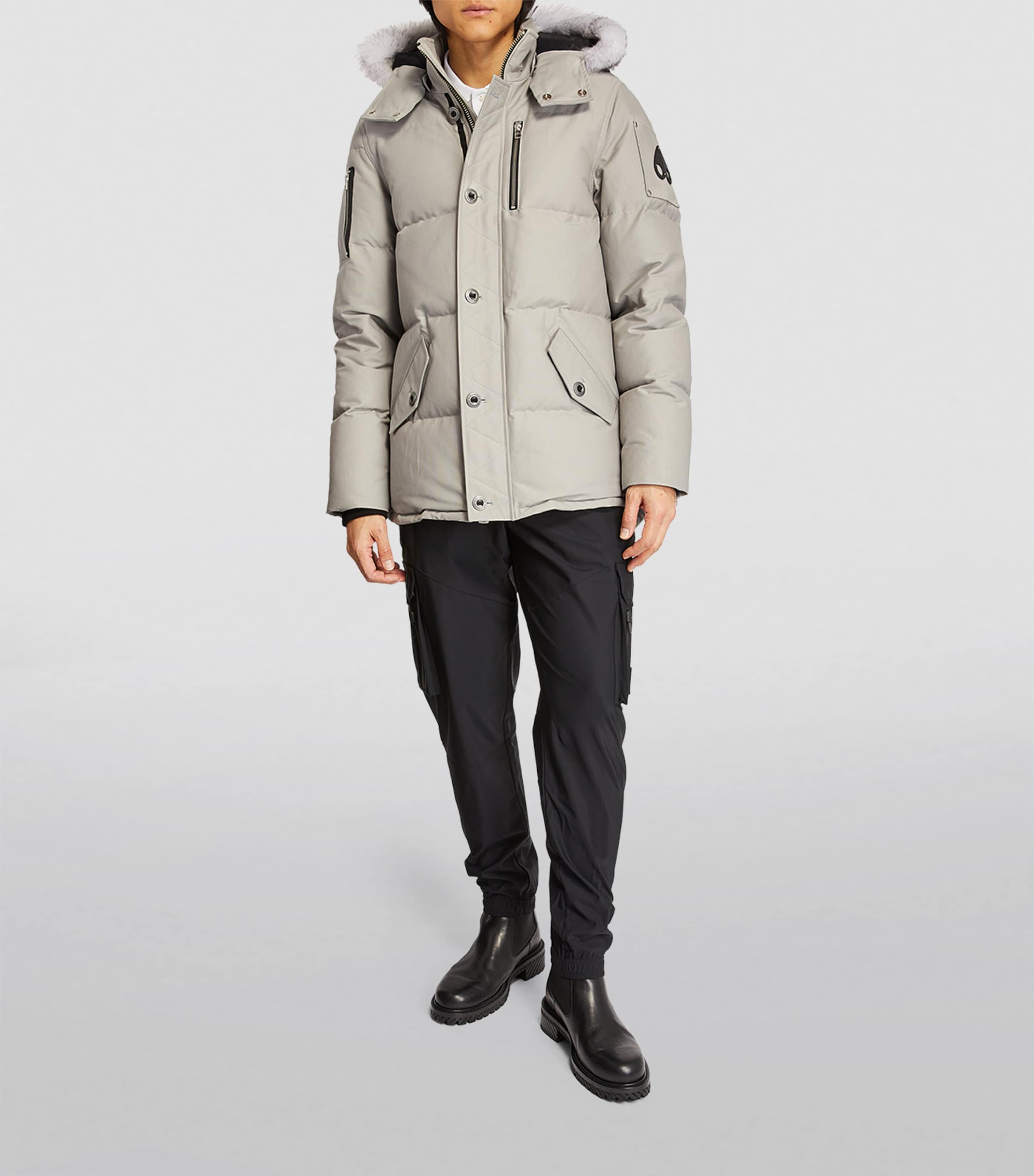 Moose Knuckles Grey Shearling-Trim 3Q Jacket