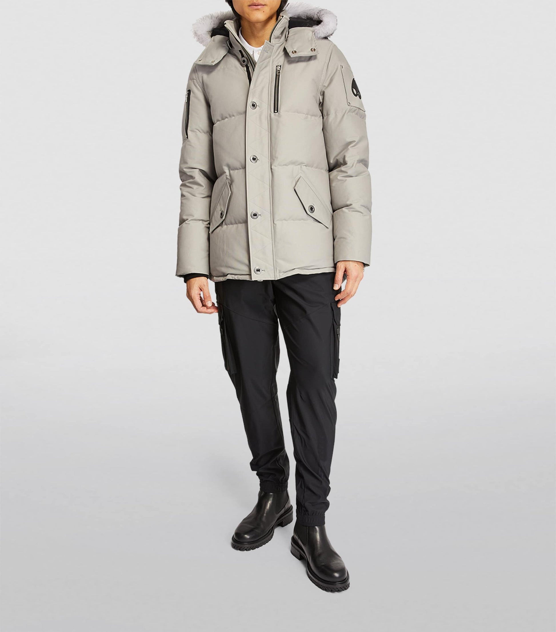 Moose Knuckles Grey Shearling-Trim 3Q Jacket