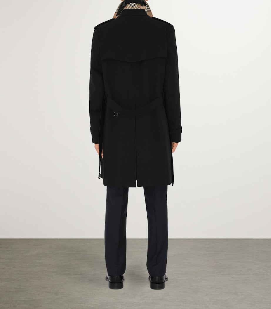 Burberry Black Mid-Length Kensington Heritage Trench Coat