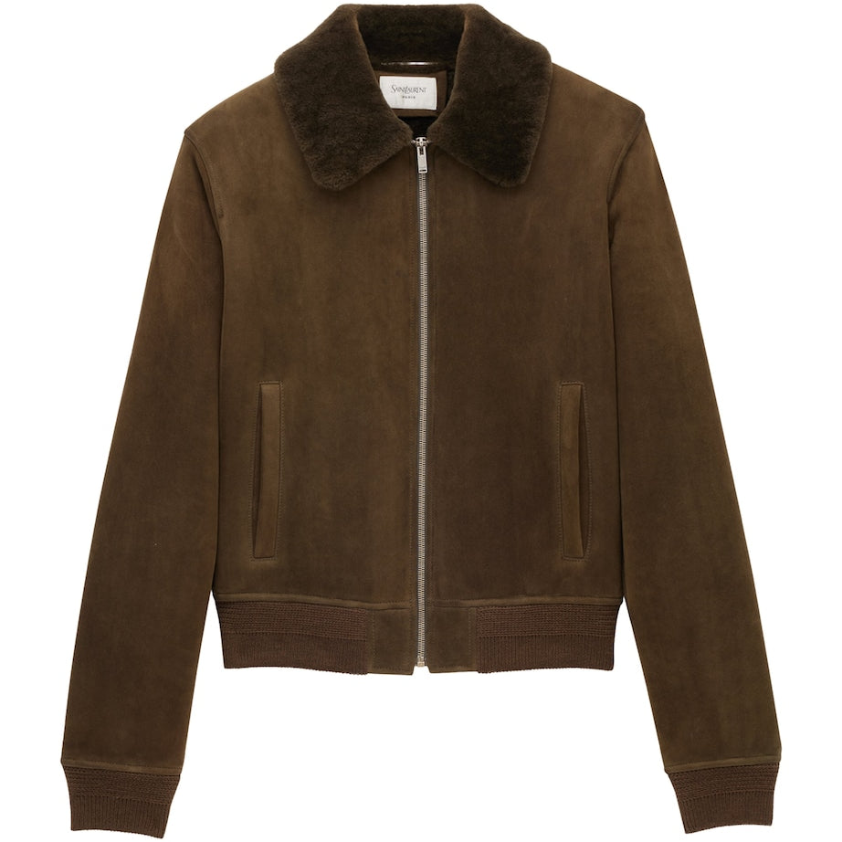 Green Suede Bomber Jacket