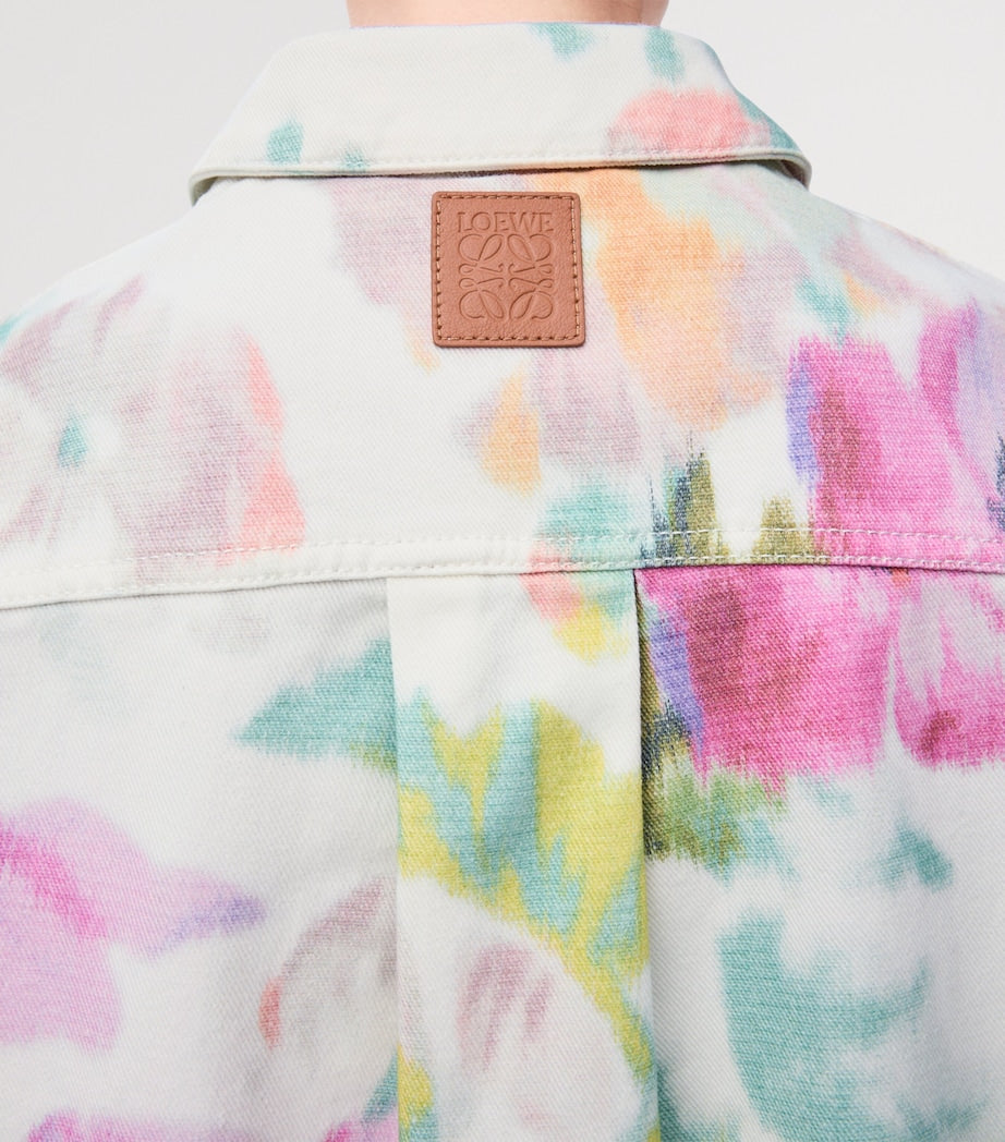 White Denim Floral Overshirt