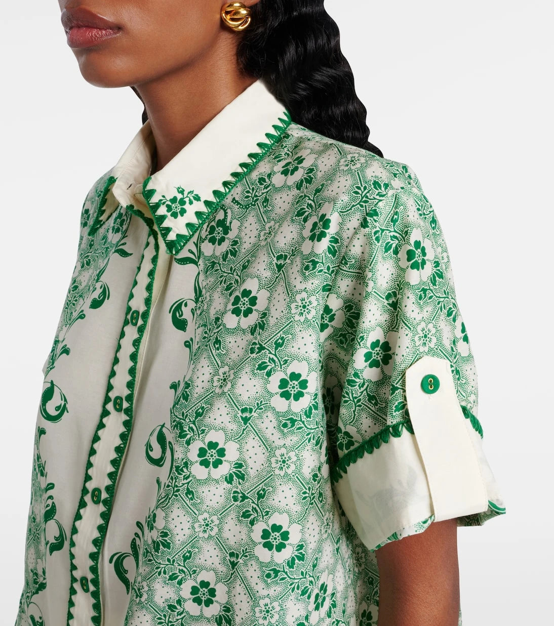 Alémais - Olive printed cotton and silk shirt