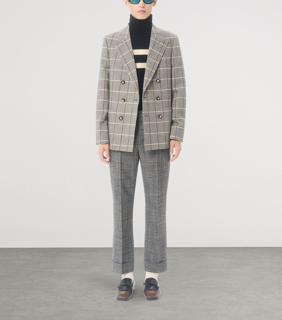 Valentino Garavani Grey Virgin Wool Windowpane Check Double-Breasted Blazer