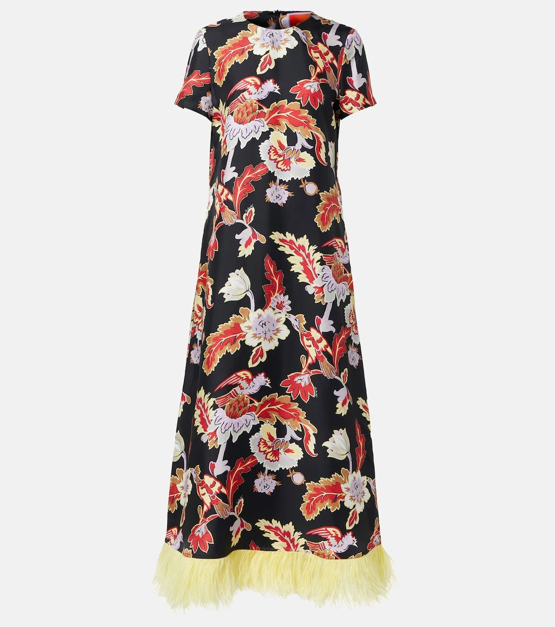 La DoubleJ - Swing feather-trimmed silk maxi dress