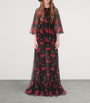 Valentino Black Silk Cherryfic Maxi Dress