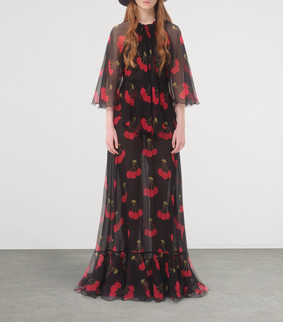 Valentino Black Silk Cherryfic Maxi Dress