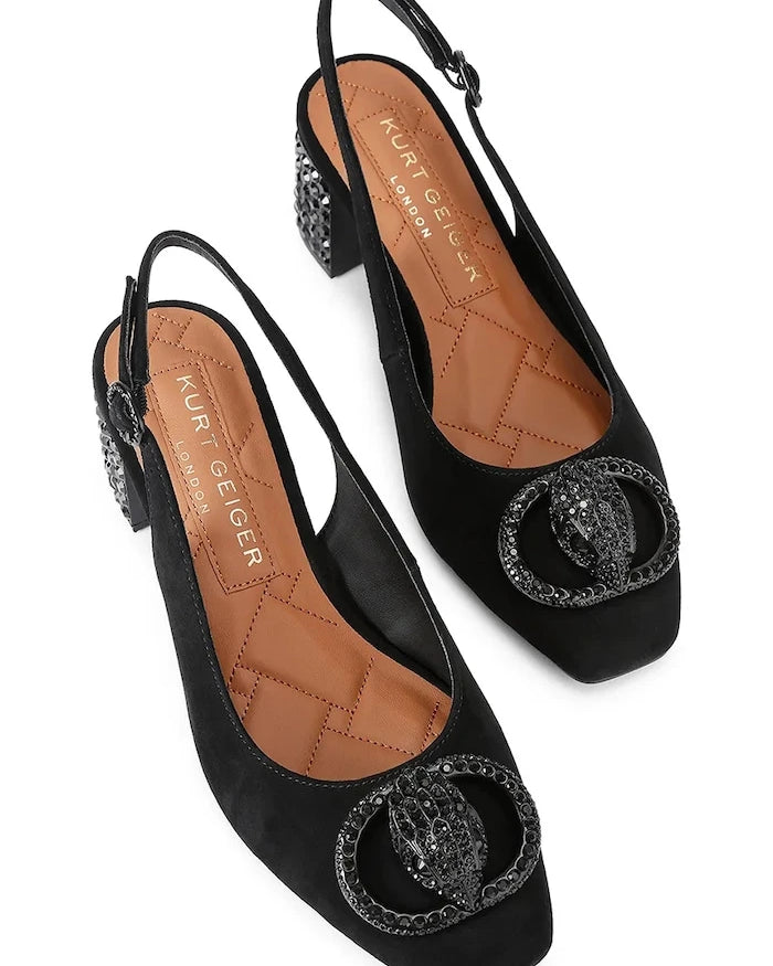 Kurt Geiger London açık topuklu kalın topuklu süet ayakkabılar Chelsea Block Sling Dr Black