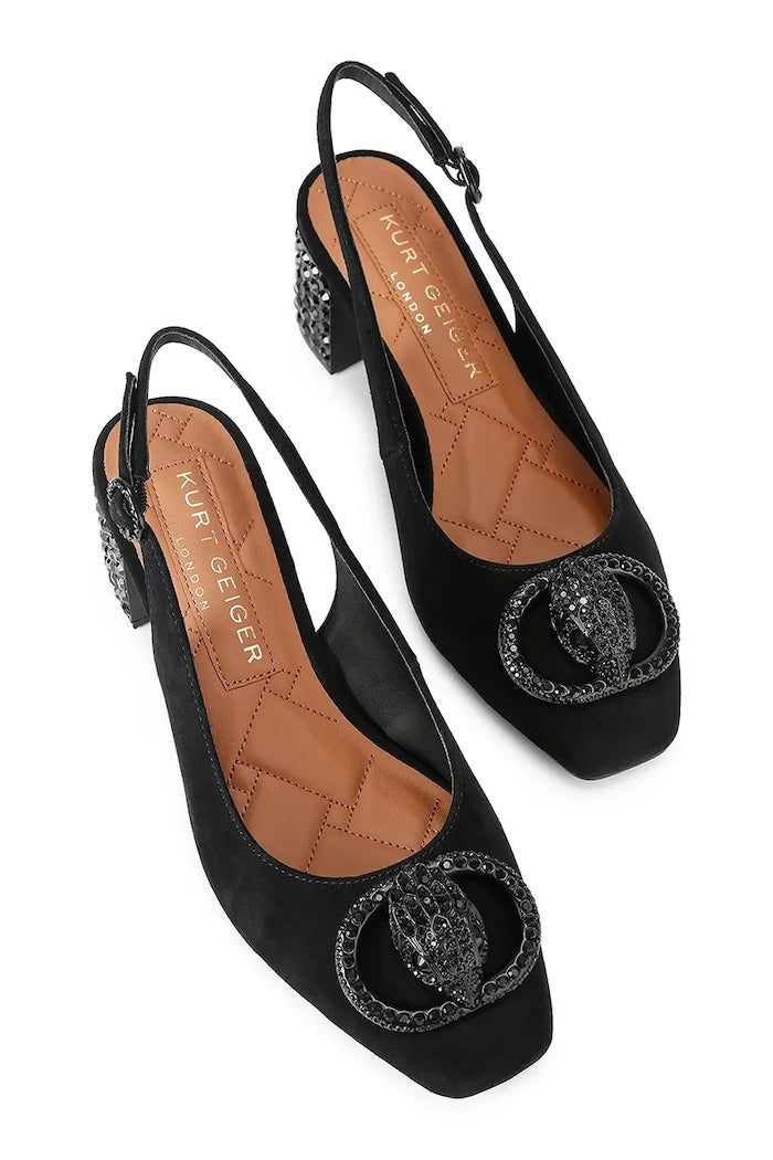 Kurt Geiger London açık topuklu kalın topuklu süet ayakkabılar Chelsea Block Sling Dr Black