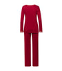 Red Cotton Lace-Trim Pyjama Set