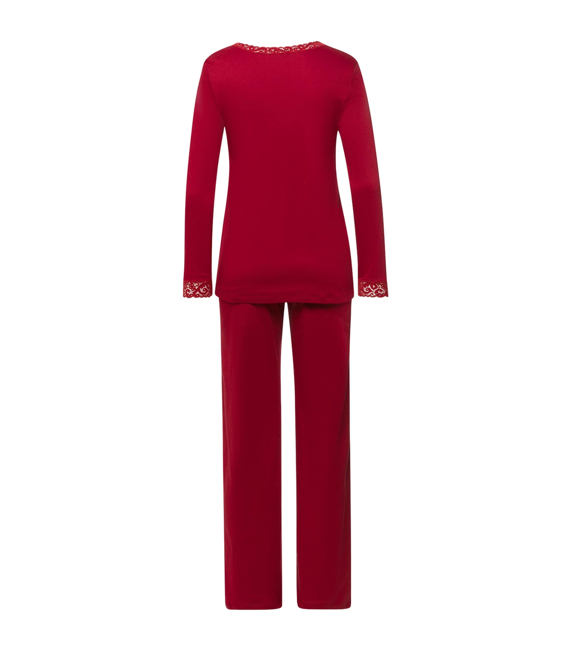 Red Cotton Lace-Trim Pyjama Set