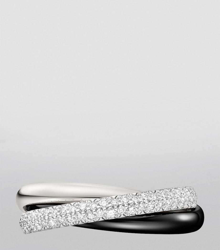 Small White Gold, Ceramic and Diamond Trinity Ring