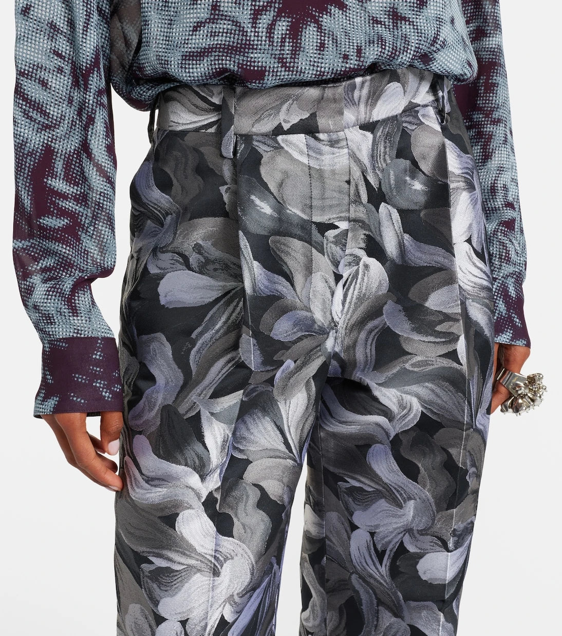 Dries Van Noten - Jacquard high-rise wool straight pants