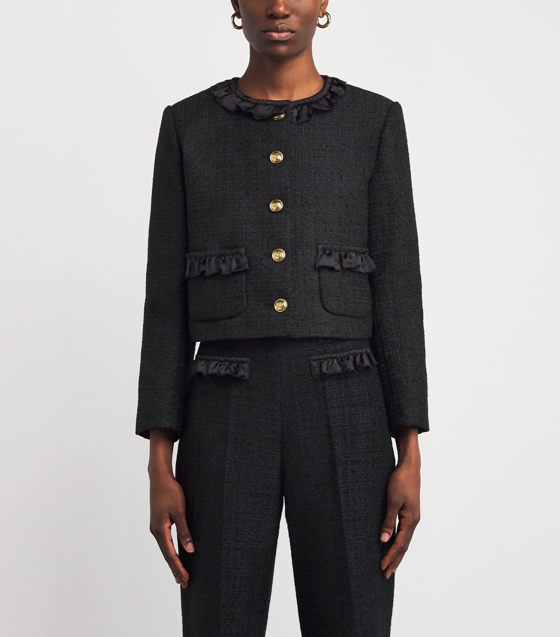 Black Tweed Ruffled Jacket