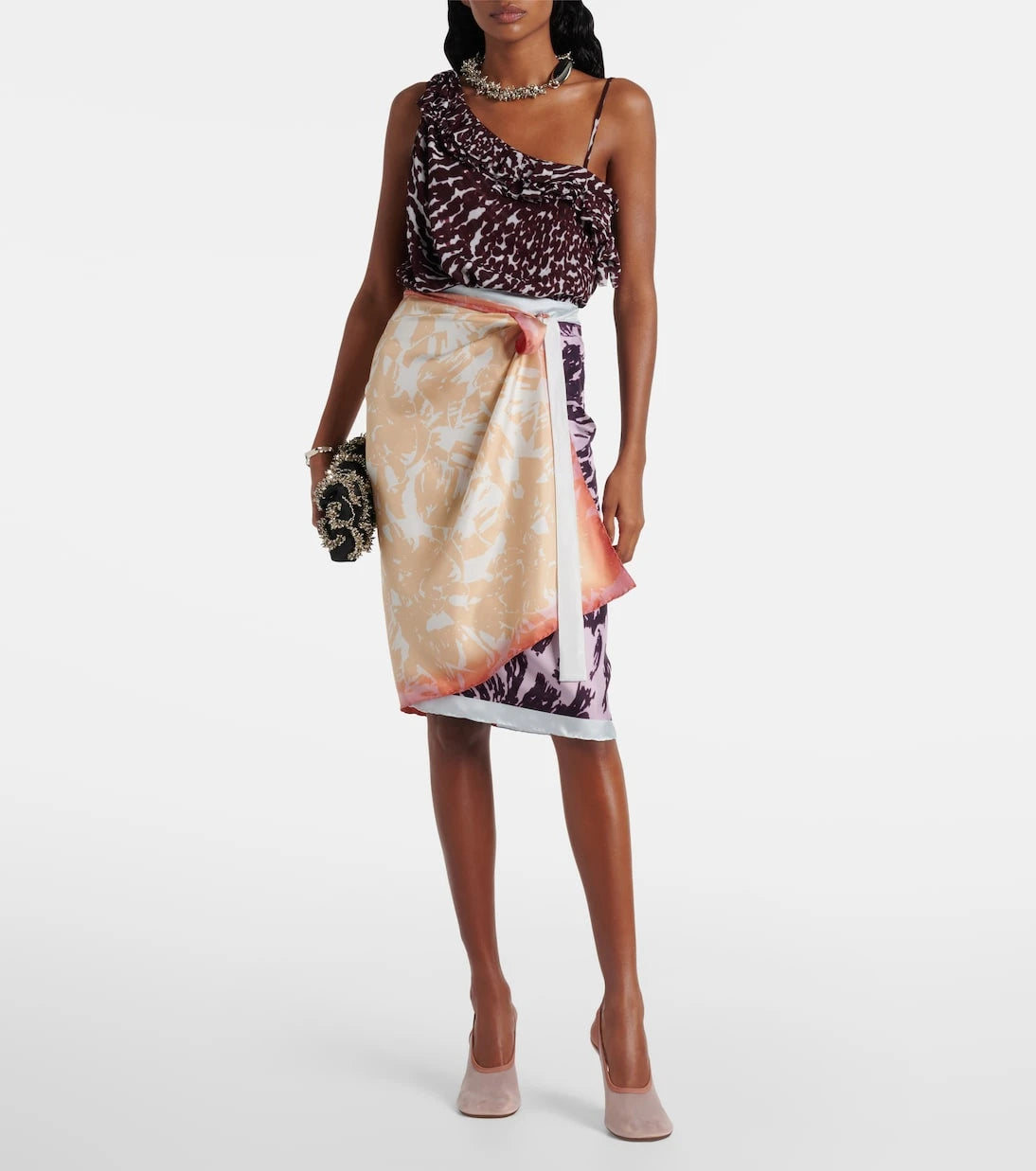 Dries Van Noten - Printed silk wrap skirt