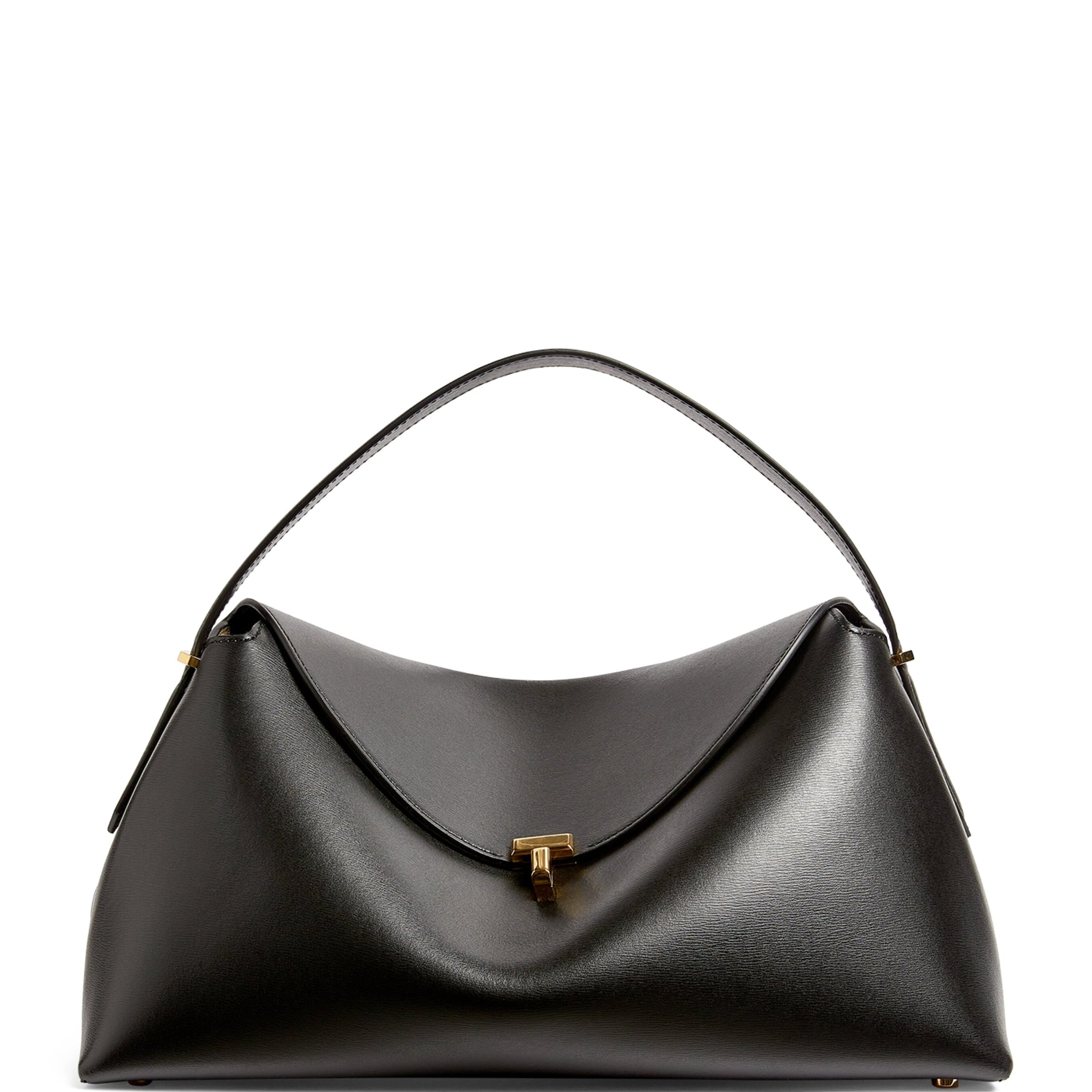 Black Leather T-Lock Top-Handle Bag