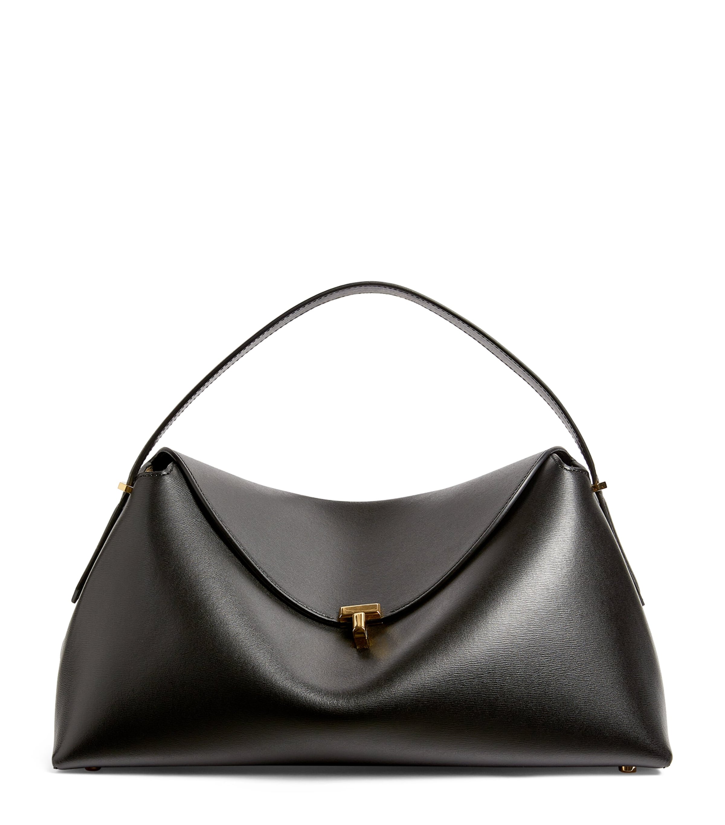 Black Leather T-Lock Top-Handle Bag