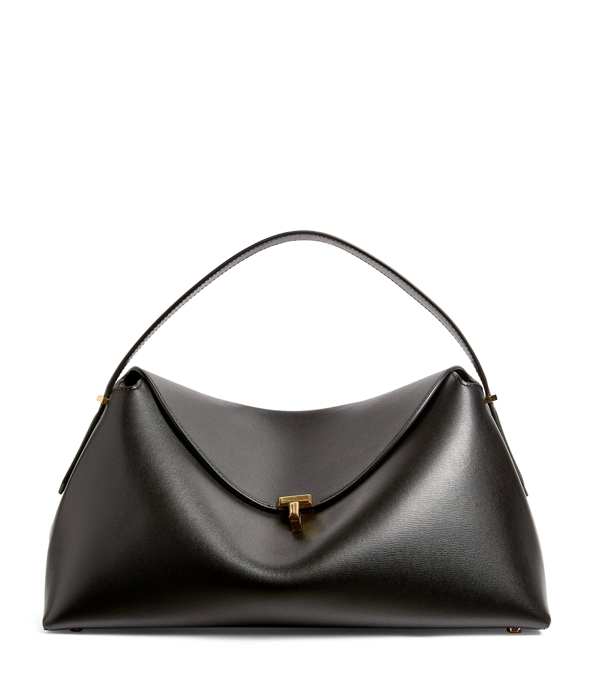 Black Leather T-Lock Top-Handle Bag