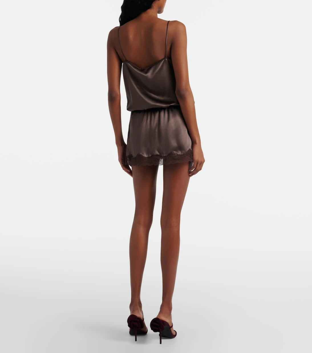 Magda Butrym - Lace-trimmed silk satin miniskirt