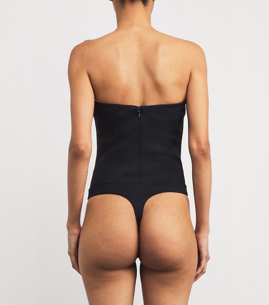 Good American Black Scuba Corset Strapless Bodysuit