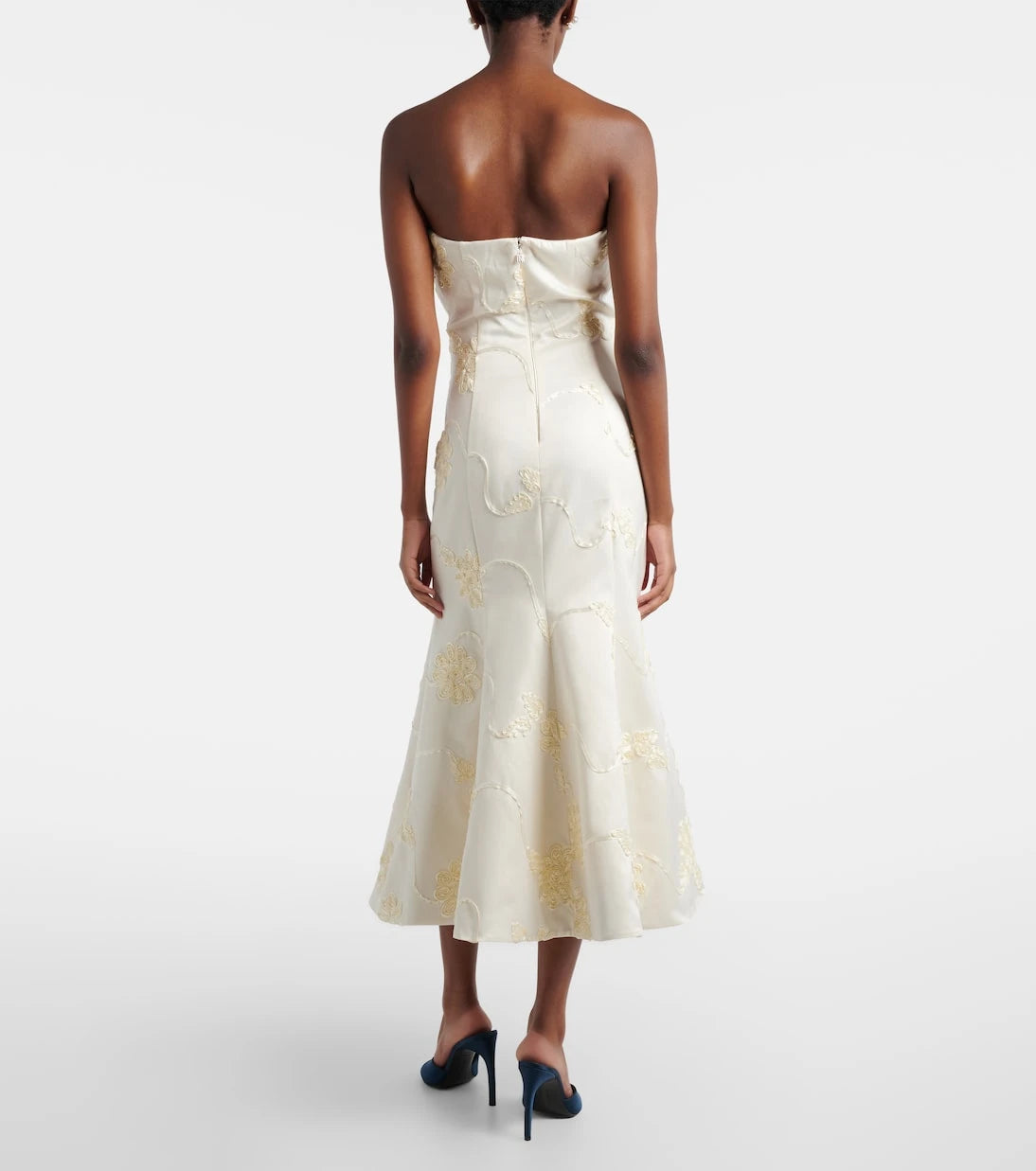 Rotate - Bridal floral-appliqué satin midi dress