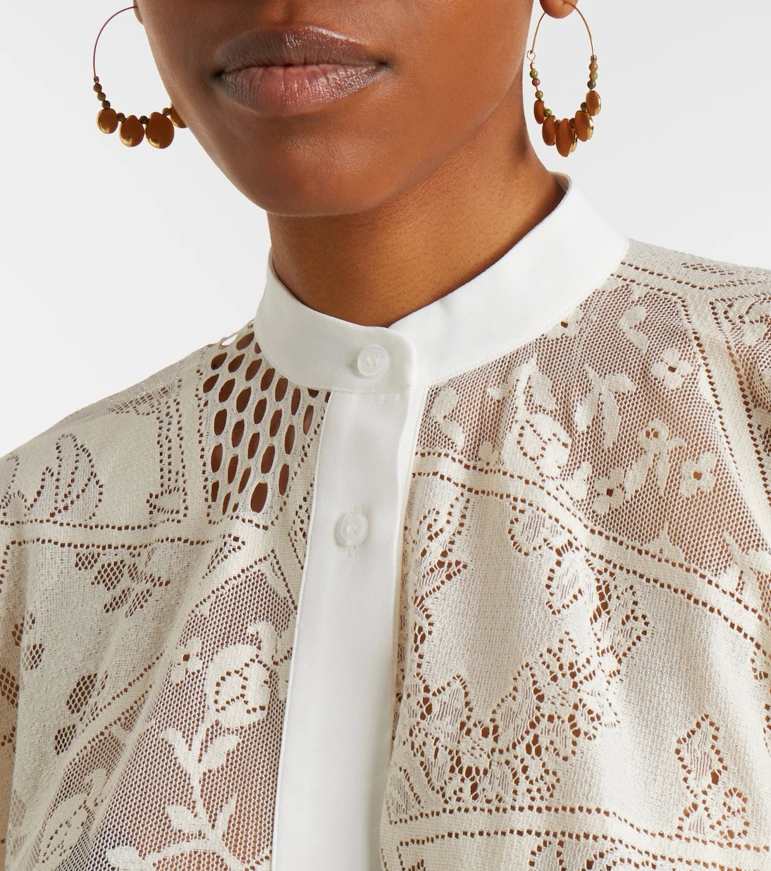 La DoubleJ - Foulard cotton-blend lace shirt