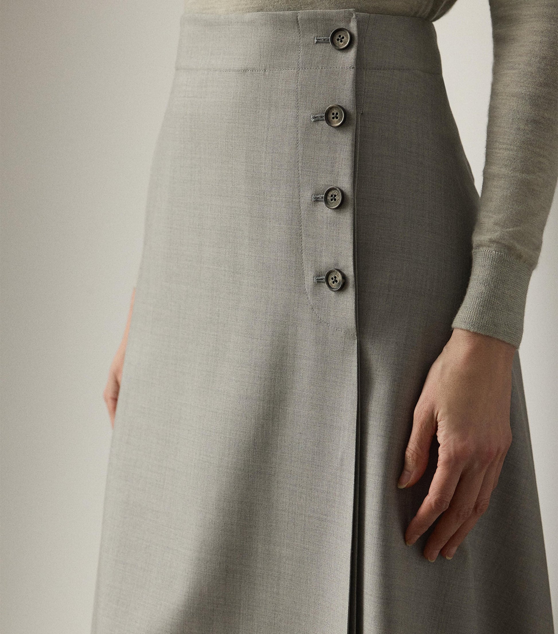 Ralph Lauren Collection Grey Wool Dee Midi Skirt