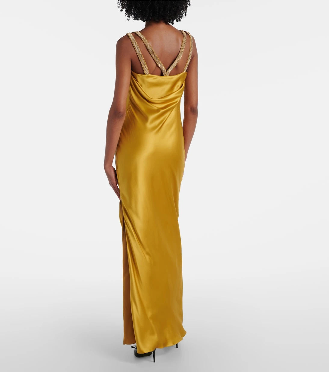 Versace - Safety Pin embellished silk satin gown
