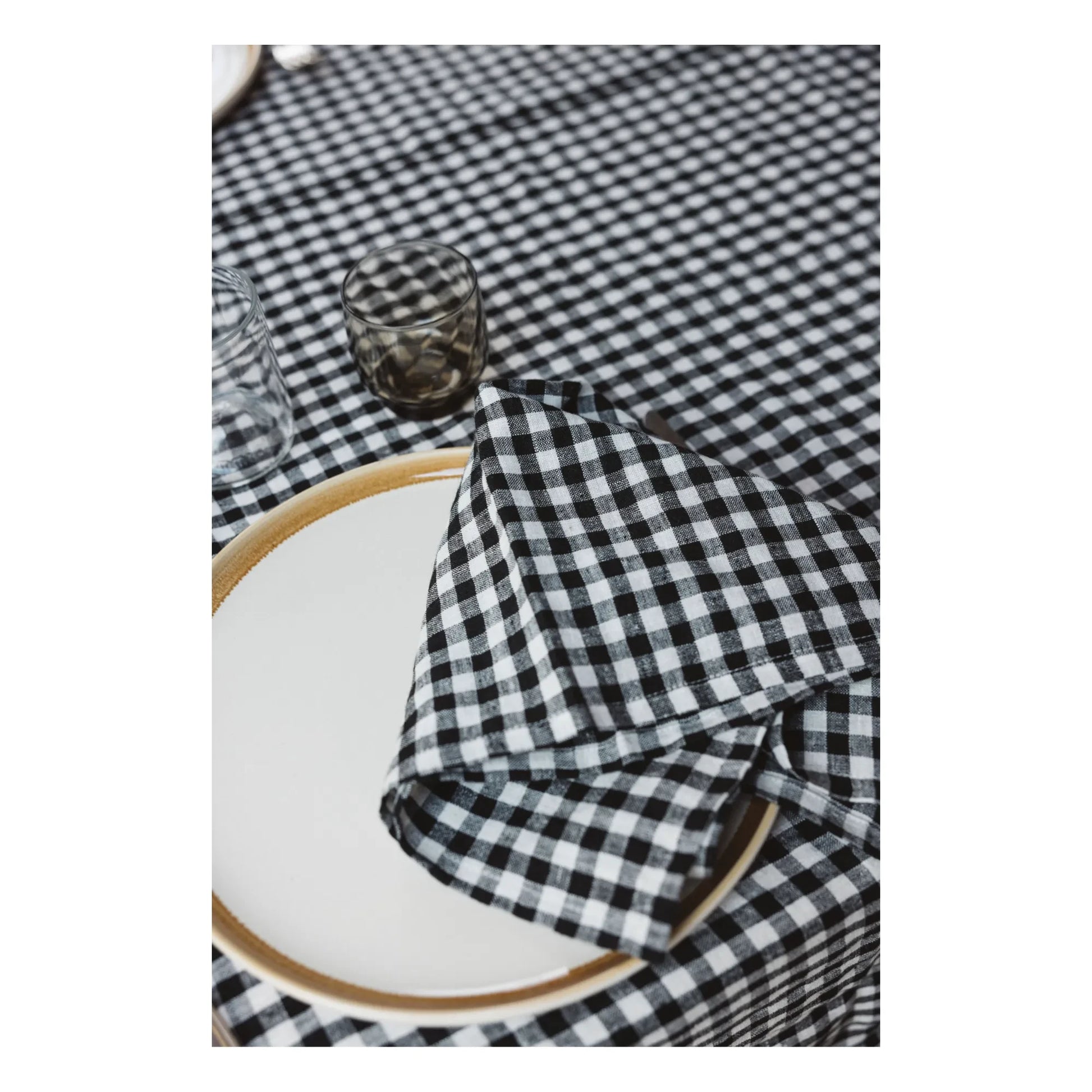 Gabrielle Paris - Gingham Washed Linen Napkin | Black