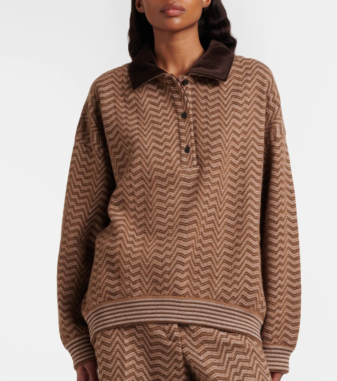 Missoni - Zikzak desenli yün ve pamuklu polo kazak