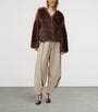 LOEWE Brown Leather Fur-Covered Cardigan